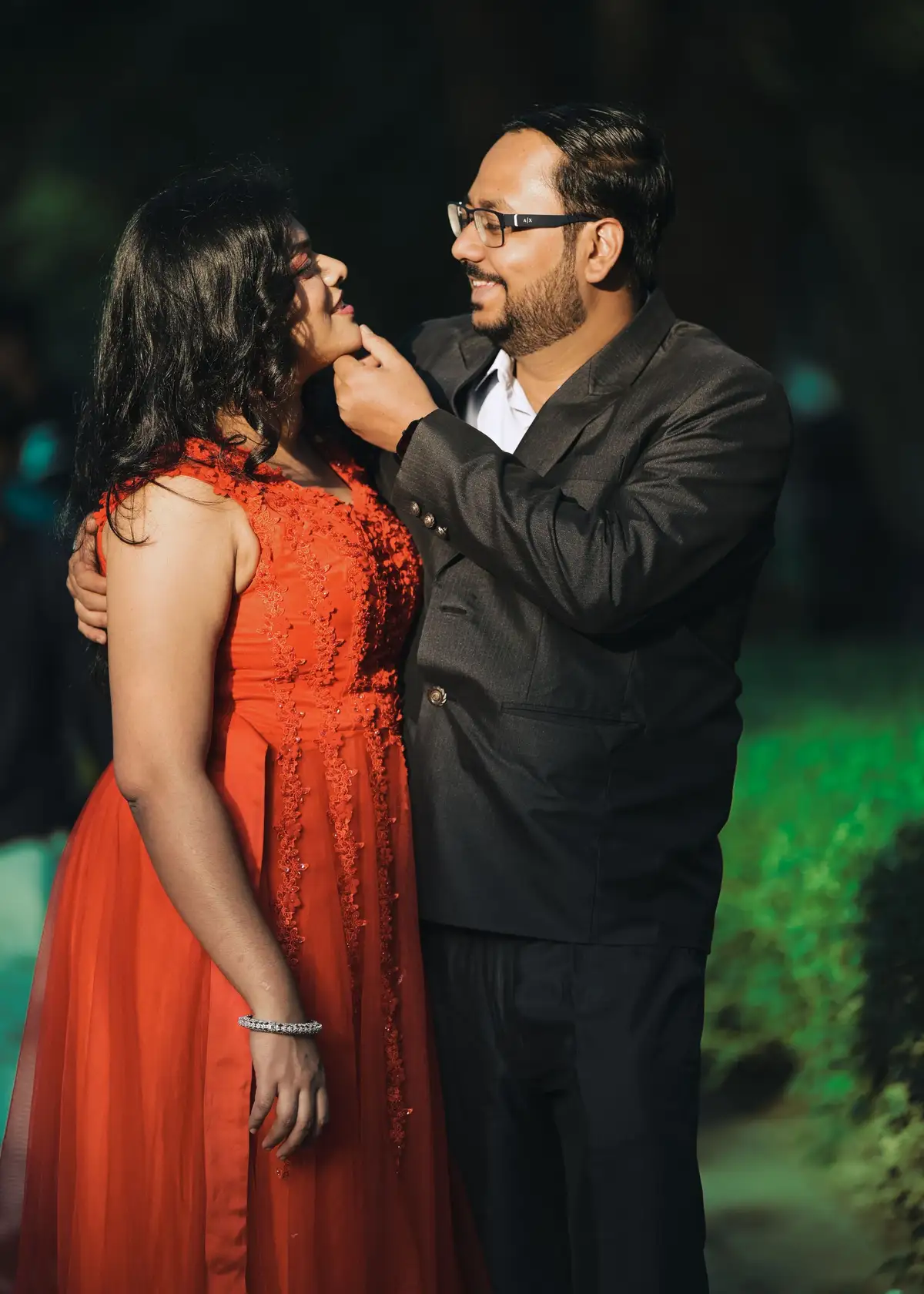 A bride and groom sharing a happy moment